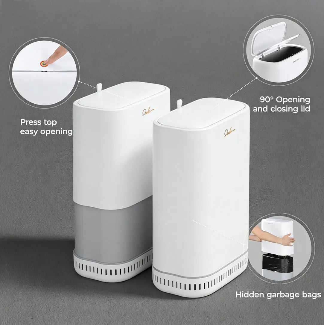 Bathroom Trash Can with Disposable Toilet Cleaning System, Garbage Can with Removable Inner Bucket, Slim Wastebasket for Toilet, RV , White