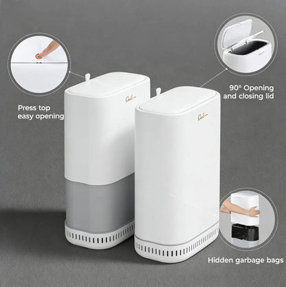 Bathroom Trash Can with Disposable Toilet Cleaning System, Garbage Can with Removable Inner Bucket, Slim Wastebasket for Toilet, RV , White