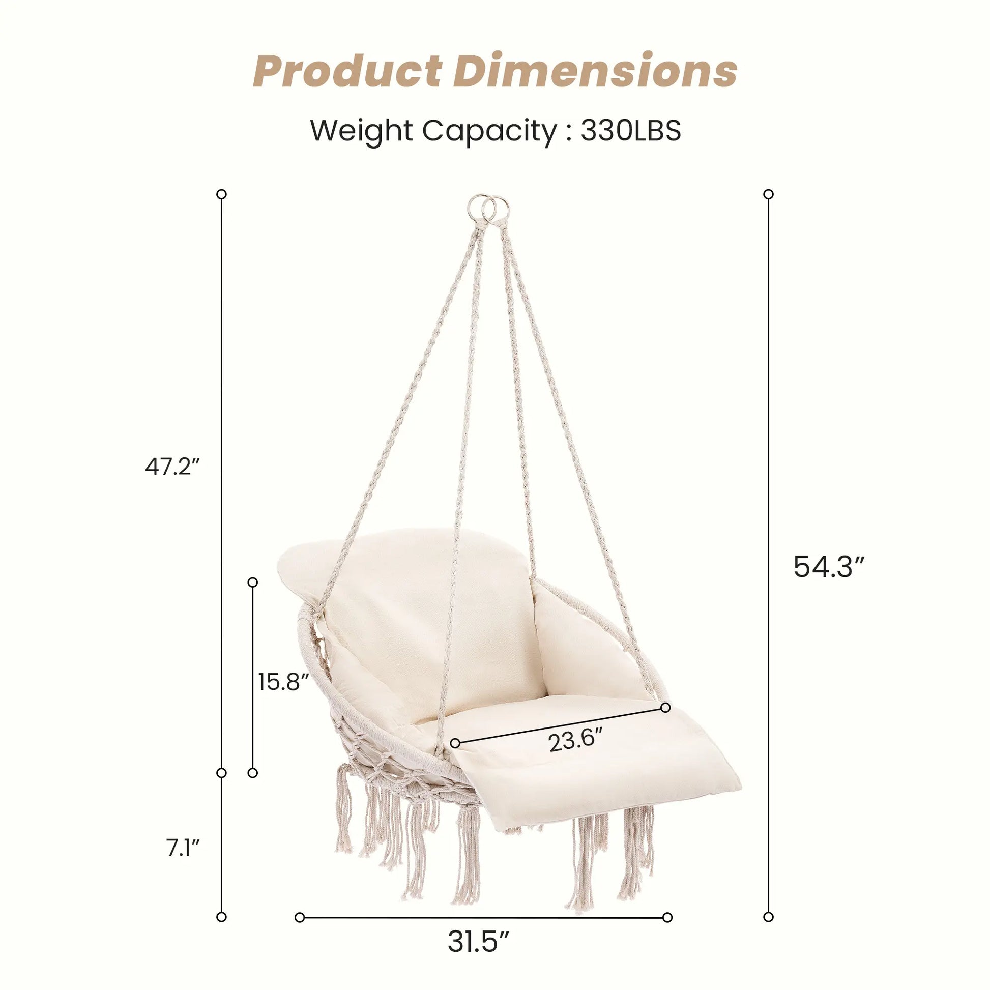 Sweetcrispy Single Hammock Chair with 2 Cushions, 330 LB Capacity，Extra-Large Cushion & Long Cotton Ropes, Lightweight Portable Design for Indoor Outdoor Use Bedroom Balcony