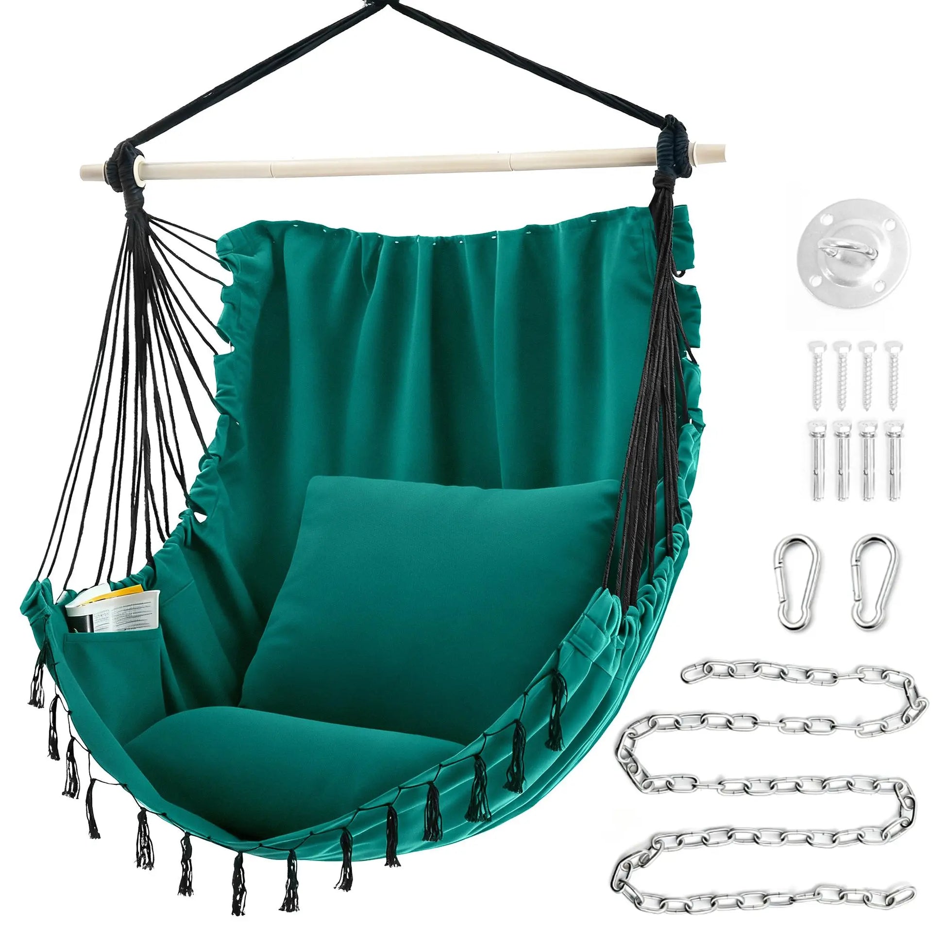 Sweetcrispy Single Hammock Chair with 2 Cushions, 330 LB Capacity，Extra-Large Cushion & Long Cotton Ropes, Lightweight Portable Design for Indoor Outdoor Use Bedroom Balcony