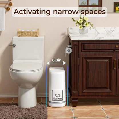 Bathroom Trash Can with Disposable Toilet Cleaning System, Garbage Can with Removable Inner Bucket, Slim Wastebasket for Toilet, RV , White