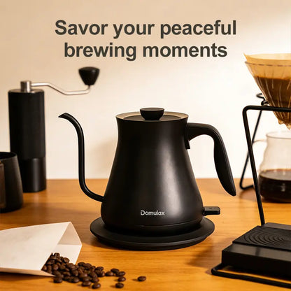 Gooseneck Electric Kettle Temperature Coffee & Tea, Quick Heating, One-Click Control Rapid Boiling Electric Kettle Stainless Steel, Built-In Brew Timer,Pour-Over Coffee Maker with Slender Spout, Electric Kettle, Teapot, Kettle 1000W/0.8L (Ebony Black)