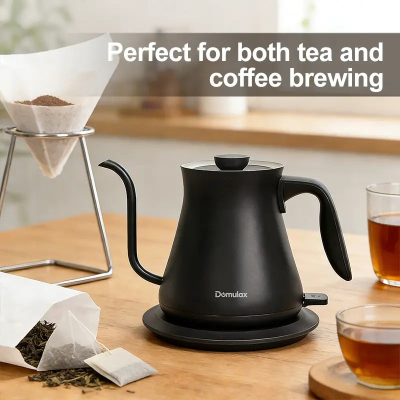 Gooseneck Electric Kettle Temperature Coffee & Tea, Quick Heating, One-Click Control Rapid Boiling Electric Kettle Stainless Steel, Built-In Brew Timer,Pour-Over Coffee Maker with Slender Spout, Electric Kettle, Teapot, Kettle 1000W/0.8L (Ebony Black)