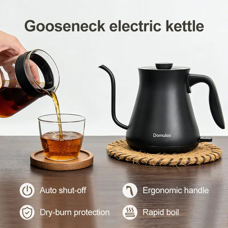 Gooseneck Electric Kettle Temperature Coffee & Tea, Quick Heating, One-Click Control Rapid Boiling Electric Kettle Stainless Steel, Built-In Brew Timer,Pour-Over Coffee Maker with Slender Spout, Electric Kettle, Teapot, Kettle 1000W/0.8L (Ebony Black)