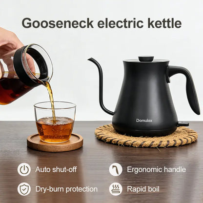 Gooseneck Electric Kettle Temperature Coffee & Tea, Quick Heating, One-Click Control Rapid Boiling Electric Kettle Stainless Steel, Built-In Brew Timer,Pour-Over Coffee Maker with Slender Spout, Electric Kettle, Teapot, Kettle 1000W/0.8L (Ebony Black)