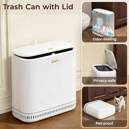 Bathroom Trash Can with Disposable Toilet Cleaning System, Garbage Can with Removable Inner Bucket, Slim Wastebasket for Toilet, RV , White