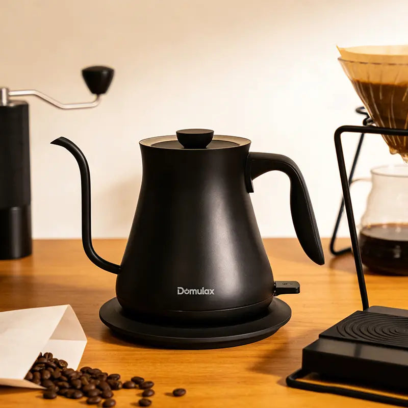 Gooseneck Electric Kettle Temperature Coffee & Tea, Quick Heating, One-Click Control Rapid Boiling Electric Kettle Stainless Steel, Built-In Brew Timer,Pour-Over Coffee Maker with Slender Spout, Electric Kettle, Teapot, Kettle 1000W/0.8L (Ebony Black)