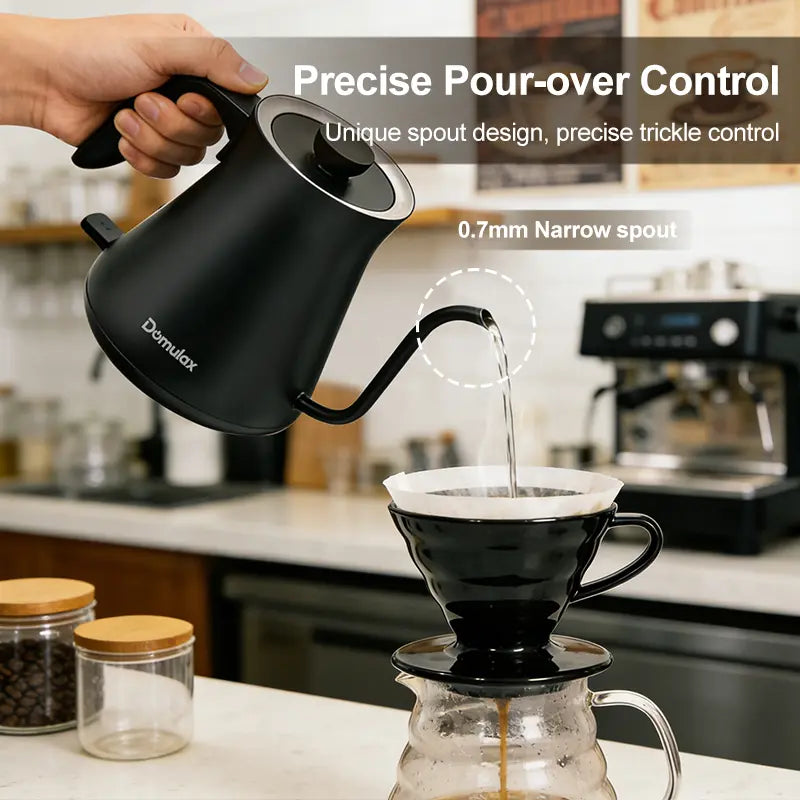 Gooseneck Electric Kettle Temperature Coffee & Tea, Quick Heating, One-Click Control Rapid Boiling Electric Kettle Stainless Steel, Built-In Brew Timer,Pour-Over Coffee Maker with Slender Spout, Electric Kettle, Teapot, Kettle 1000W/0.8L (Ebony Black)