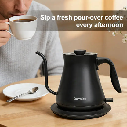 Gooseneck Electric Kettle Temperature Coffee & Tea, Quick Heating, One-Click Control Rapid Boiling Electric Kettle Stainless Steel, Built-In Brew Timer,Pour-Over Coffee Maker with Slender Spout, Electric Kettle, Teapot, Kettle 1000W/0.8L (Ebony Black)